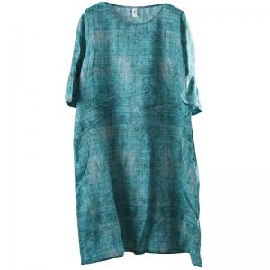 Beautiful Mandarin Sleeve Summer Tunic Dress Knee Length Green Dress