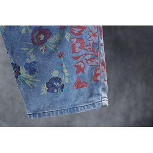 Over50 Style Blue Printed Harem Pants Baggy Cotton Street Wear