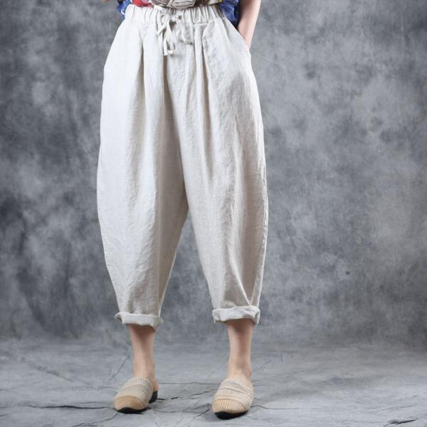 Solid Color Flax Straight-Leg Pants Casual Comfy Summer Harem Pants