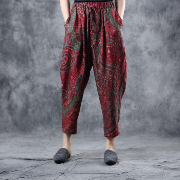 Folk Style Printed Trousers Senior Womans Paisley Pants