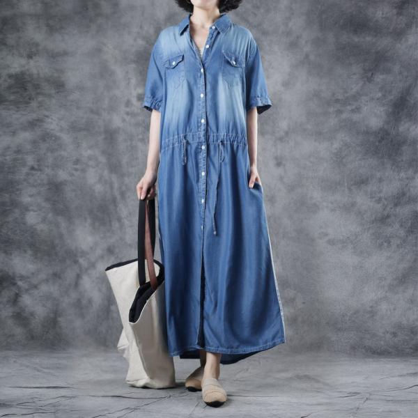 Wrapped Denim Maxi Dress Button Down Tied Shirt Dress