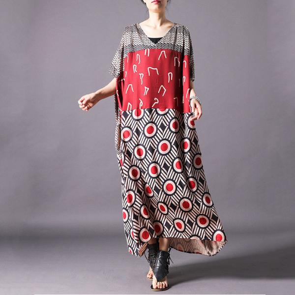 V-Neck Silk Paisley Dress Plus Size Vintage Caftan for Woman