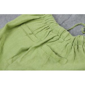 Casual Style Green Harem Pants Summer Drawstring Linen Trousers