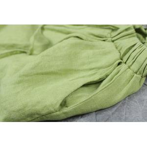 Casual Style Green Harem Pants Summer Drawstring Linen Trousers