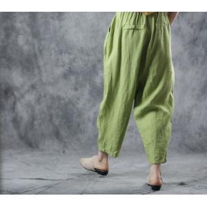 Casual Style Green Harem Pants Summer Drawstring Linen Trousers