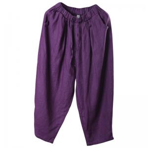 Loose-Fitting Linen Purple Pants Womans Baggy Cozy Wear