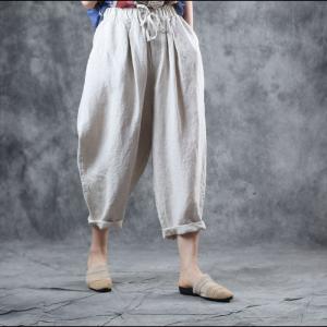 Solid Color Flax Straight-Leg Pants Casual Comfy Summer Harem Pants