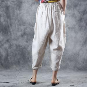 Solid Color Flax Straight-Leg Pants Casual Comfy Summer Harem Pants