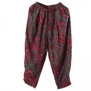 Folk Style Printed Trousers Senior Womans Paisley Pants