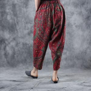 Folk Style Printed Trousers Senior Womans Paisley Pants