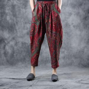 Folk Style Printed Trousers Senior Womans Paisley Pants