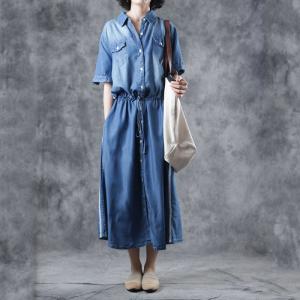 Wrapped Denim Maxi Dress Button Down Tied Shirt Dress