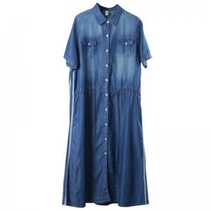 Wrapped Denim Maxi Dress Button Down Tied Shirt Dress