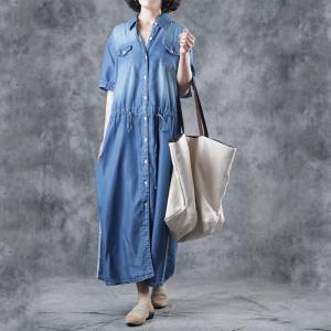 Wrapped Denim Maxi Dress Button Down Tied Shirt Dress