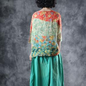Half Sleeve Breathable Designer Blouse Loose Floral Shirt
