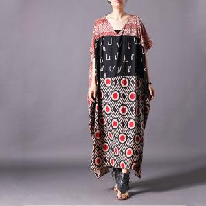 V-Neck Silk Paisley Dress Plus Size Vintage Caftan for Woman