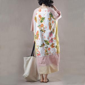 Comfy Style Printed Patchwork Korean Dress Oversized Pink T-shirt Dress