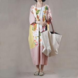 Comfy Style Printed Patchwork Korean Dress Oversized Pink T-shirt Dress