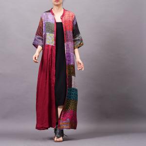 Floral Patchwork Loose Vintage Shirt Dress Ramie Custom Dress