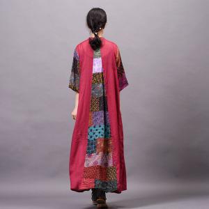 Floral Patchwork Loose Vintage Shirt Dress Ramie Custom Dress