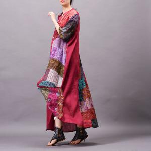 Floral Patchwork Loose Vintage Shirt Dress Ramie Custom Dress