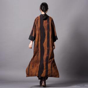 Deep-V Plus Size Striped Kimono Silky Long Vintage Outerwear