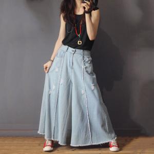 Street Fashion Wide Leg Frayed Jeans Womans Baggy Ripped Jeans