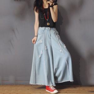 Street Fashion Wide Leg Frayed Jeans Womans Baggy Ripped Jeans