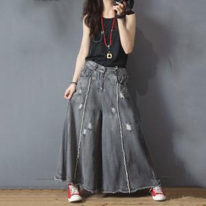 Street Fashion Wide Leg Frayed Jeans Womans Baggy Ripped Jeans