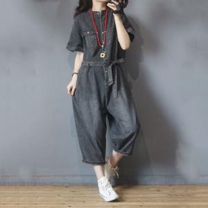 short sleeved denim jumpsuit