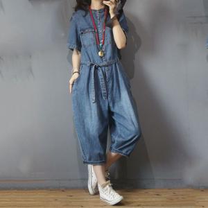 Korean Style Baggy Casual Jumpsuits Denim One-Piece for Woman