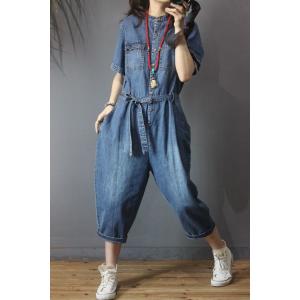 Korean Style Baggy Casual Jumpsuits Denim One-Piece for Woman