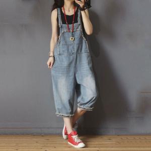 Adorable Fringed Edges Jeans Overalls Cotton Baggy Dungarees