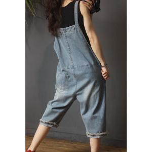 Adorable Fringed Edges Jeans Overalls Cotton Baggy Dungarees