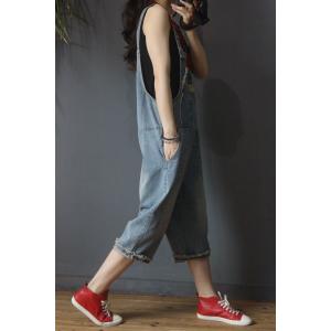 Adorable Fringed Edges Jeans Overalls Cotton Baggy Dungarees