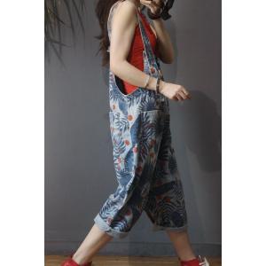 Tropical Printing Cotton Overalls Loose Summer Dungarees