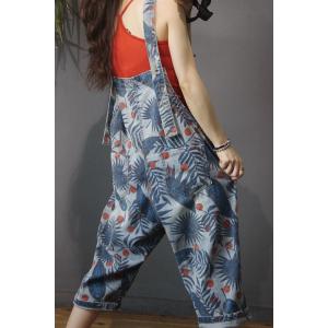 Tropical Printing Cotton Overalls Loose Summer Dungarees