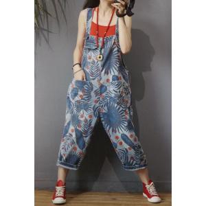 Tropical Printing Cotton Overalls Loose Summer Dungarees