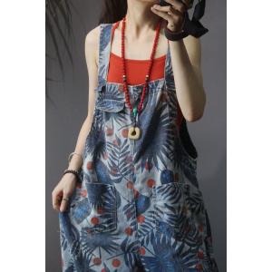 Tropical Printing Cotton Overalls Loose Summer Dungarees