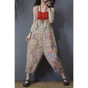 Letter Leaves Printed Dungarees Baggy Casual Jumpsuits for Woman