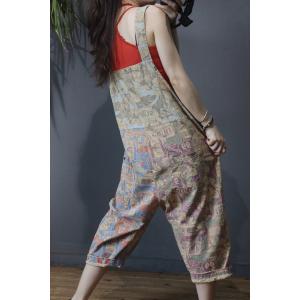Letter Leaves Printed Dungarees Baggy Casual Jumpsuits for Woman
