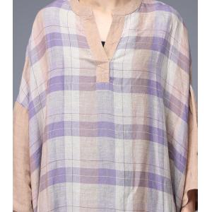 Beautiful Large Purple Tartan Dress Plus Size Linen Split Caftan