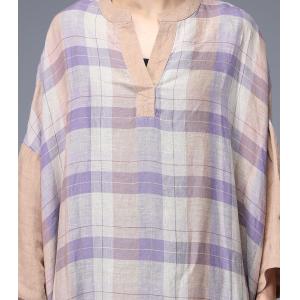 Beautiful Large Purple Tartan Dress Plus Size Linen Split Caftan