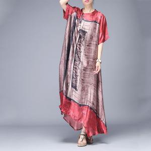 Chinese Ink Painting Silk Dress Vintage Long Short Sleeve Dress