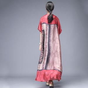 Chinese Ink Painting Silk Dress Vintage Long Short Sleeve Dress