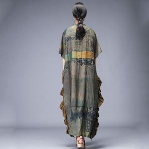 Original Design Flouncing Shirt Dress Silk Vintage Printed Dress