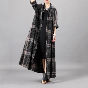 Black Small Checkered Shirt Dress Loose Linen Outerwear