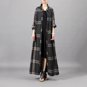 Black Small Checkered Shirt Dress Loose Linen Outerwear