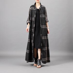 Black Small Checkered Shirt Dress Loose Linen Outerwear