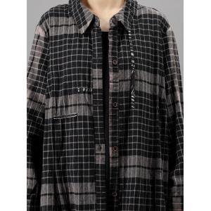 Black Small Checkered Shirt Dress Loose Linen Outerwear